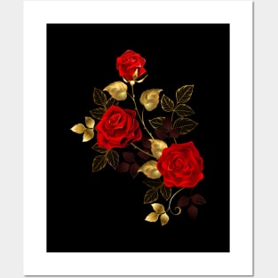 red gold rose flowers Posters and Art